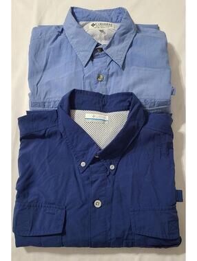 2pk Columbia PFG Fishing SS Shirts Mens Sz XL Blue Vented Omni-Shield Summer EUC